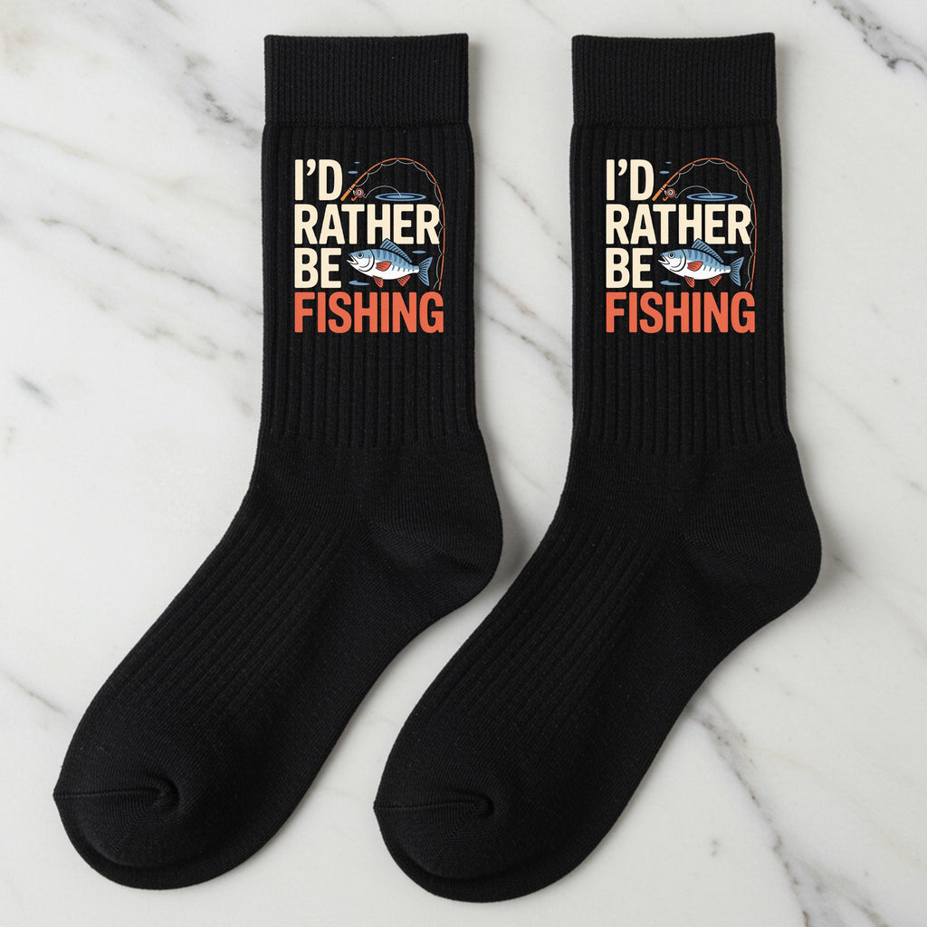 Fishing Socks, I'd Rather Be Fishing, Gift for Angler, Novelty Fisherman Crew Socks, Bass Fishing Gift for Him, Dad Fishing Gift