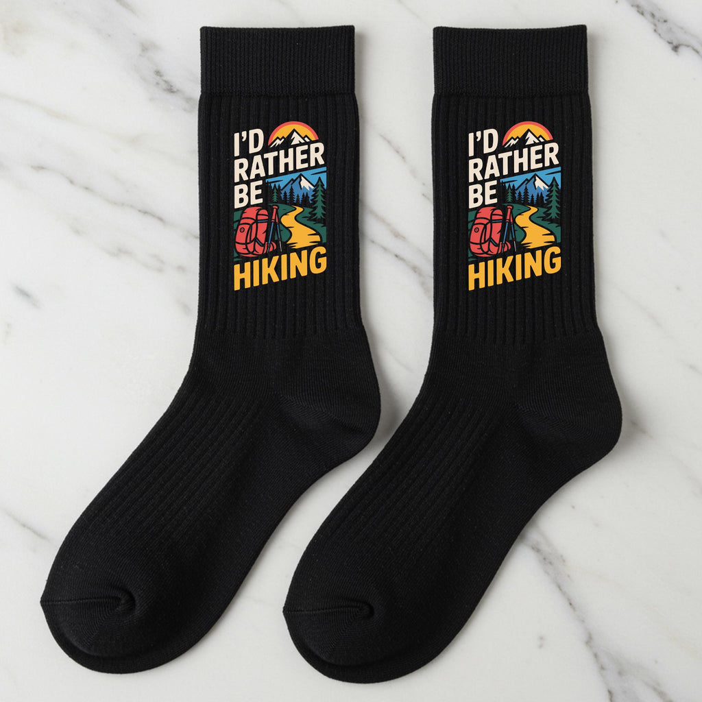 Hiking Socks, Funny Hiking Gift – I'd Rather Be Hiking Socks, Hiker Accessory, Trail Lover Present, Mountain Socks, Outdoor Adventure