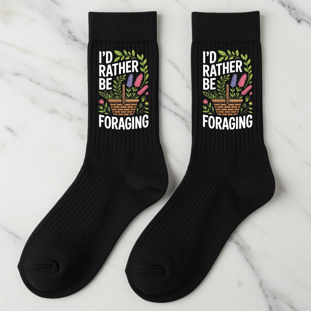Foraging Socks, I’d Rather Be Foraging Socks – Funny Nature Lover Gift, Novelty Crew Socks for Mushroom Hunters & Foragers