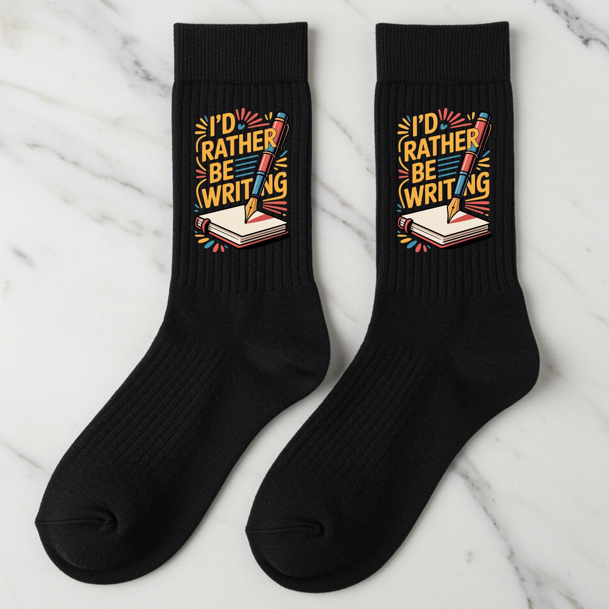 Writing Socks, I'd Rather Be Writing, Gift for Writer, Novelty Author Crew Socks, Unisex Book Lover Gift, Funny Author Gift