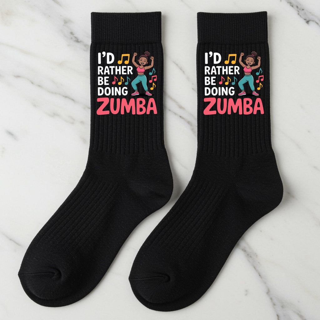 Zumba Socks, I’d Rather Be Zumba Socks – Funny Dance Fitness Gift, Novelty Crew Socks for Zumba Lovers