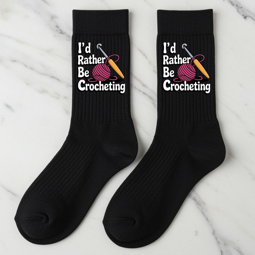 Crocheting Socks, I’d Rather Be Crocheting Gift – Funny Crocheter Gift, Novelty Crew Socks for Yarn Lovers