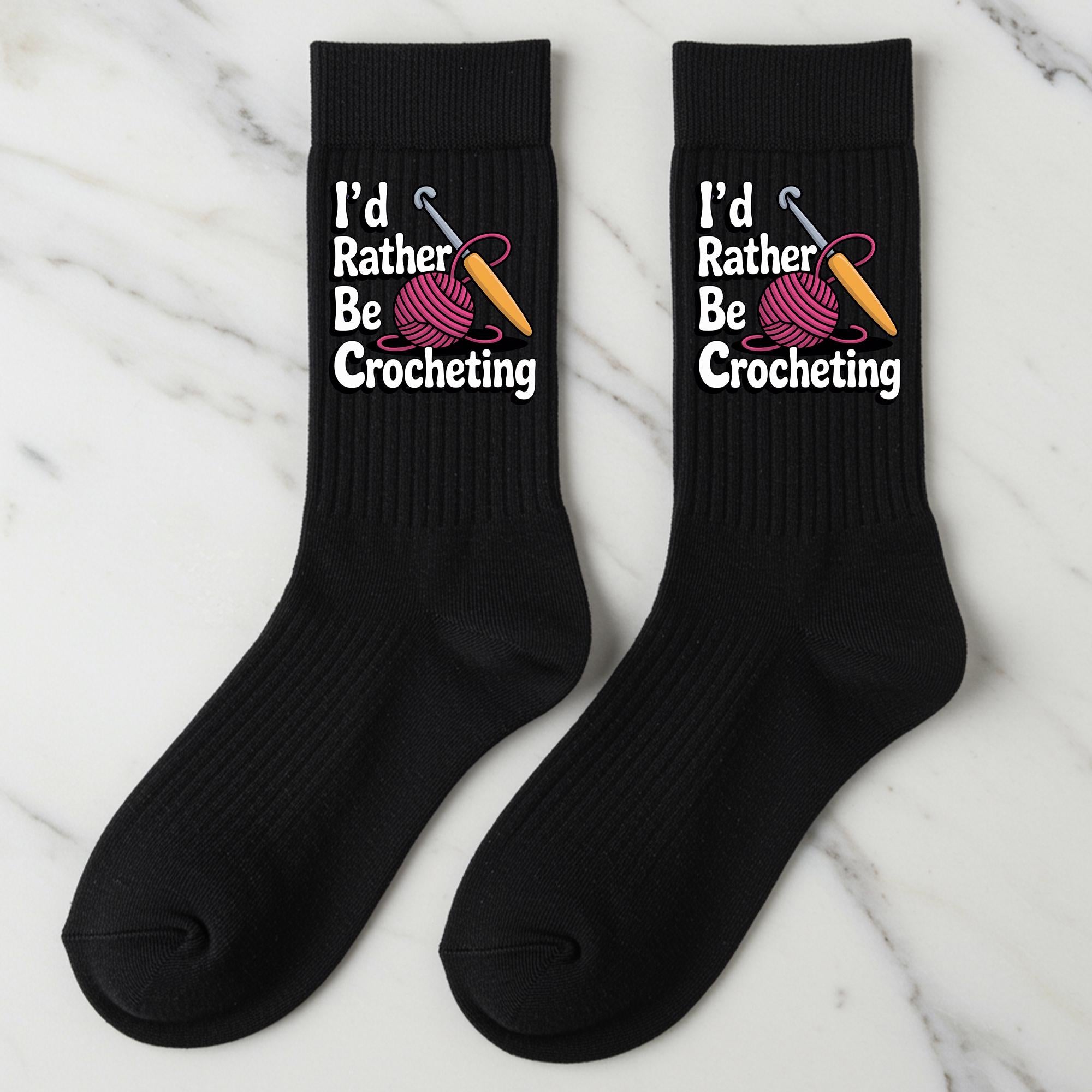Crocheting Socks, I’d Rather Be Crocheting Gift – Funny Crocheter Gift, Novelty Crew Socks for Yarn Lovers