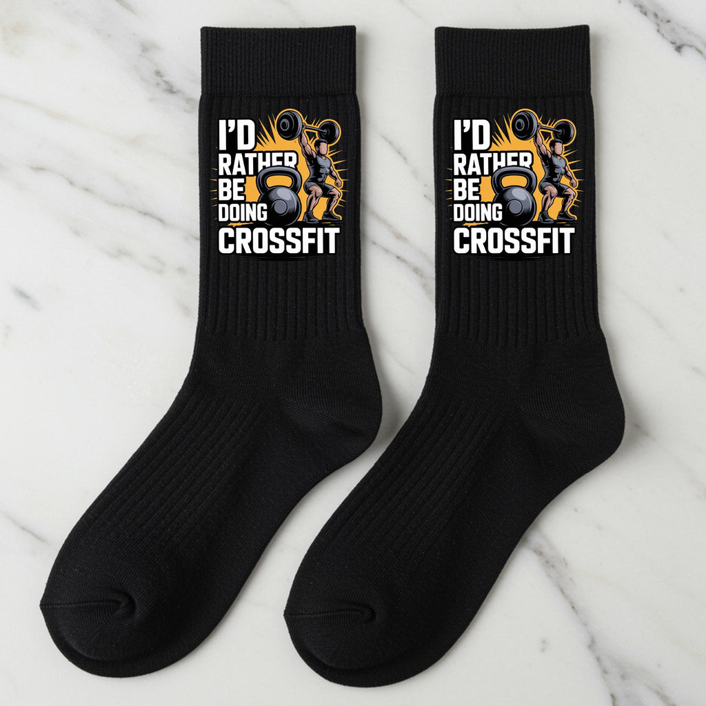 CrossFit Socks, I’d Rather Be Doing CrossFit Gift – Funny CrossFit Gift, Novelty Crew Socks for Fitness Lovers
