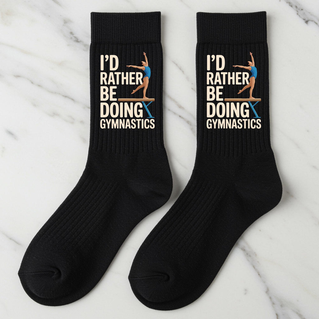 Gymnastics Socks, I’d Rather Be Doing Gymnastics Gift – Funny Gymnast Gift, Novelty Crew Socks for Gymnasts