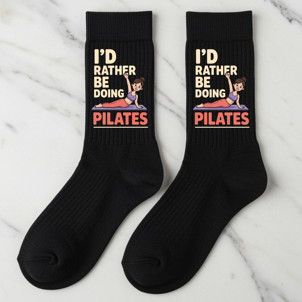 Pilates Socks, I’d Rather Be Doing Pilates Socks – Funny Fitness Gift, Novelty Crew Socks for Pilates Lovers
