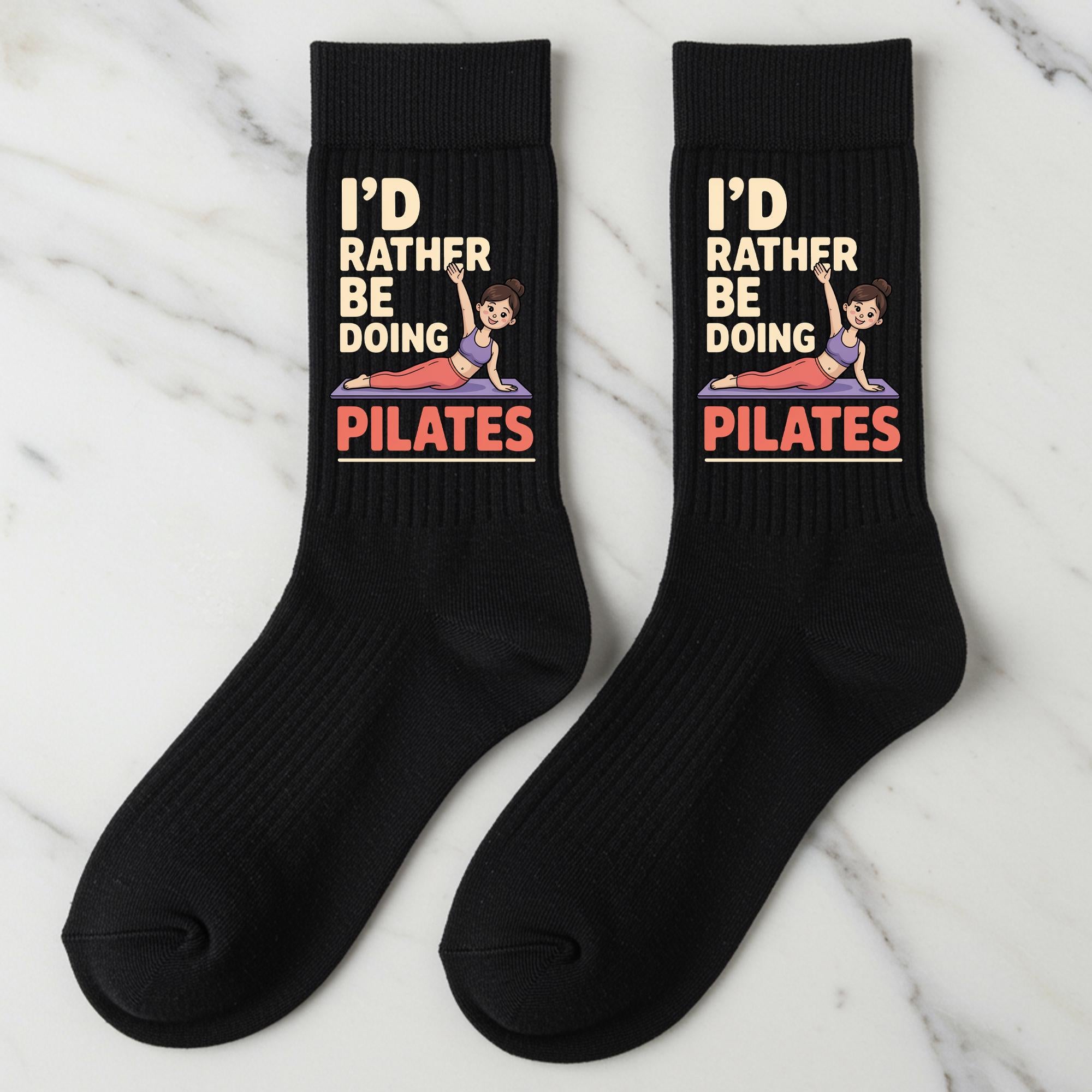 Pilates Socks, I’d Rather Be Doing Pilates Socks – Funny Fitness Gift, Novelty Crew Socks for Pilates Lovers