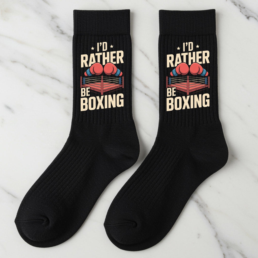 Boxing Socks, I’d Rather Be Boxing Socks – Funny Boxing Gift for Men & Women, Novelty Crew Socks for Fighters, Gym, Training Apparel
