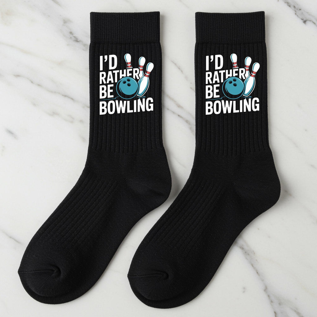 Bowling Socks, I’d Rather Be Bowling Socks – Funny Bowling Gift for Men & Women, Novelty Crew Socks for Bowlers, Humorous Bowling Apparel