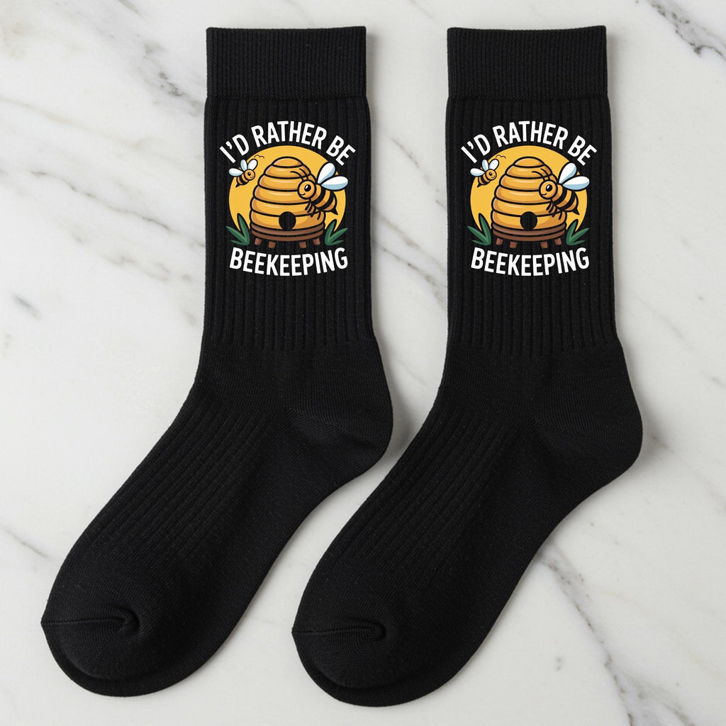 Beekeeping socks, I’d Rather Be Beekeeping Gift – Funny Novelty Crew Socks for Beekeepers, Beekeeping Gifts, Humorous Bee Lover Apparel