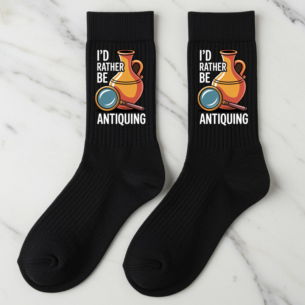 Antiquing Socks, I'd Rather Be Antiquing Socks - Funny Novelty Crew Socks for Vintage Lovers, Antique Hunter Gifts