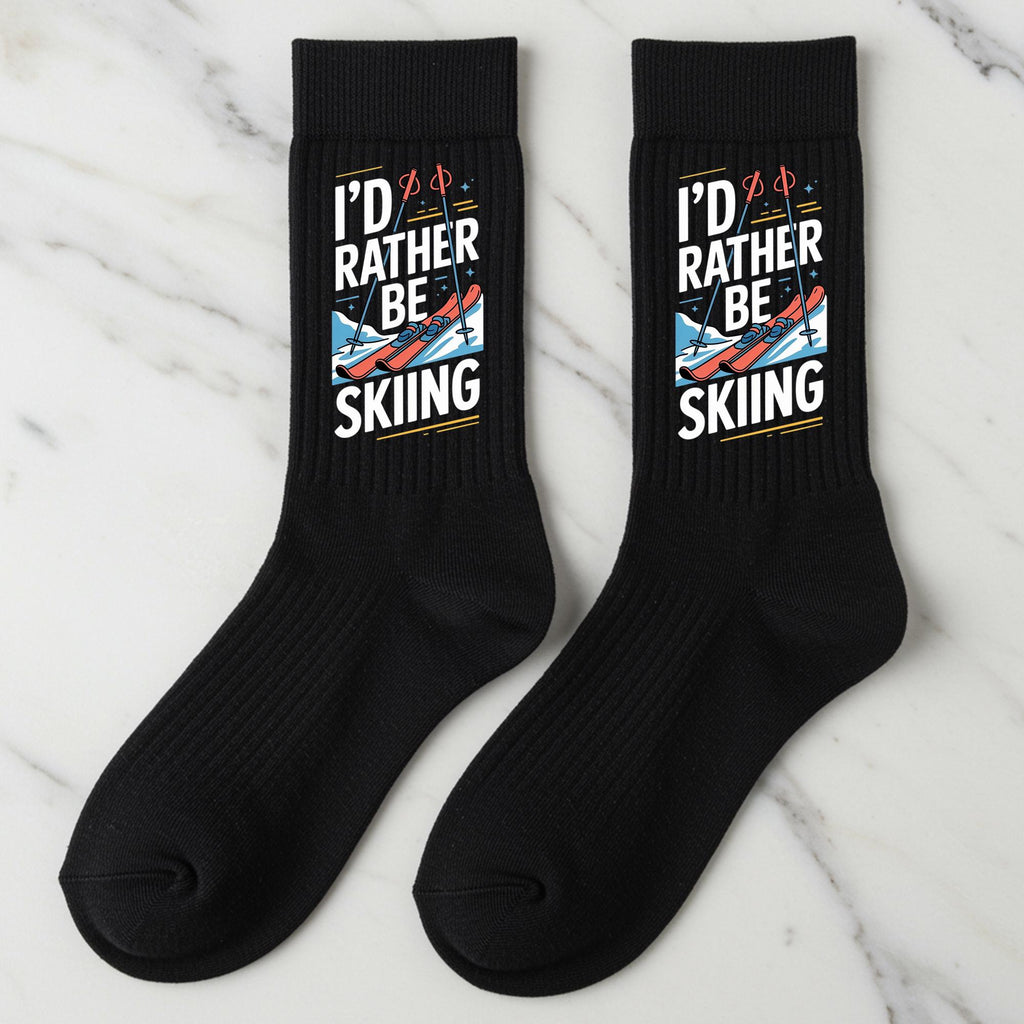 Skiing Socks, I'd Rather Be Skiing, Gift for Skier, Novelty Ski Crew Socks, Unisex Apres Ski Gift, Funny Snowboard Gift