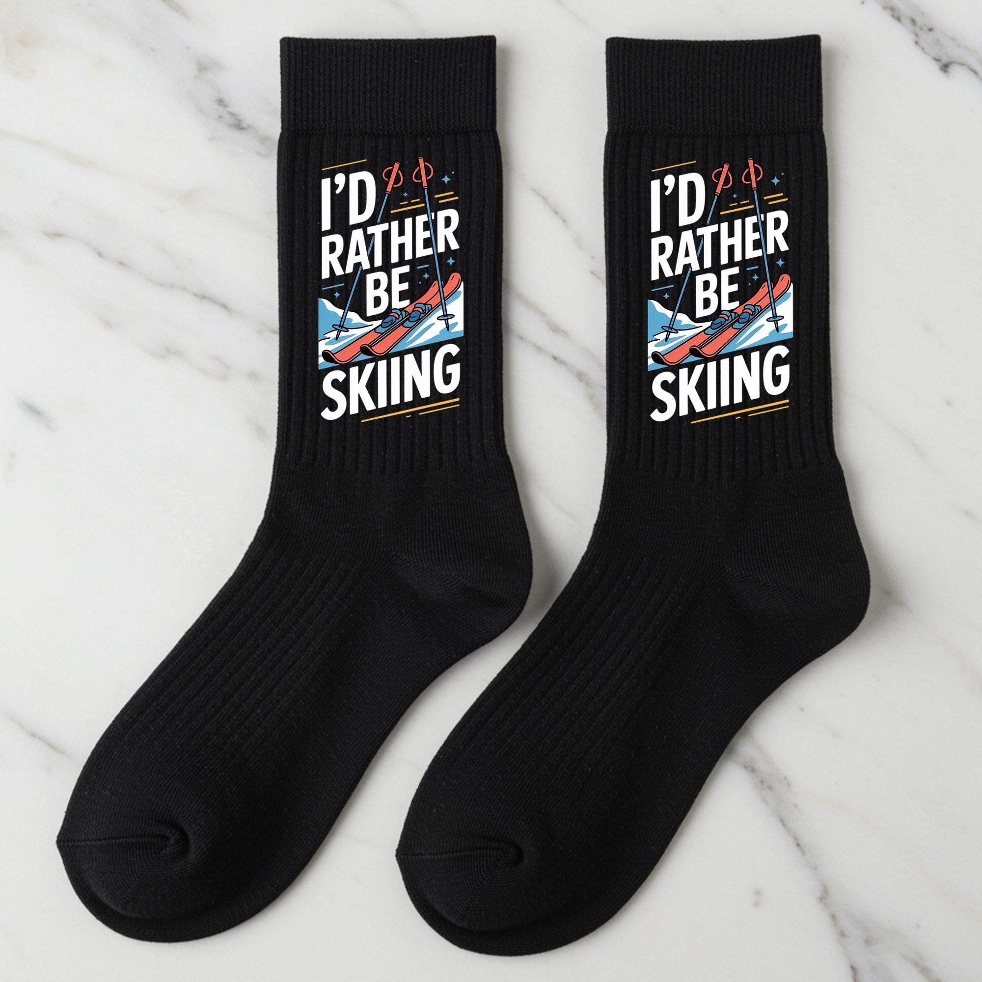 Skiing Socks, I'd Rather Be Skiing, Gift for Skier, Novelty Ski Crew Socks, Unisex Apres Ski Gift, Funny Snowboard Gift