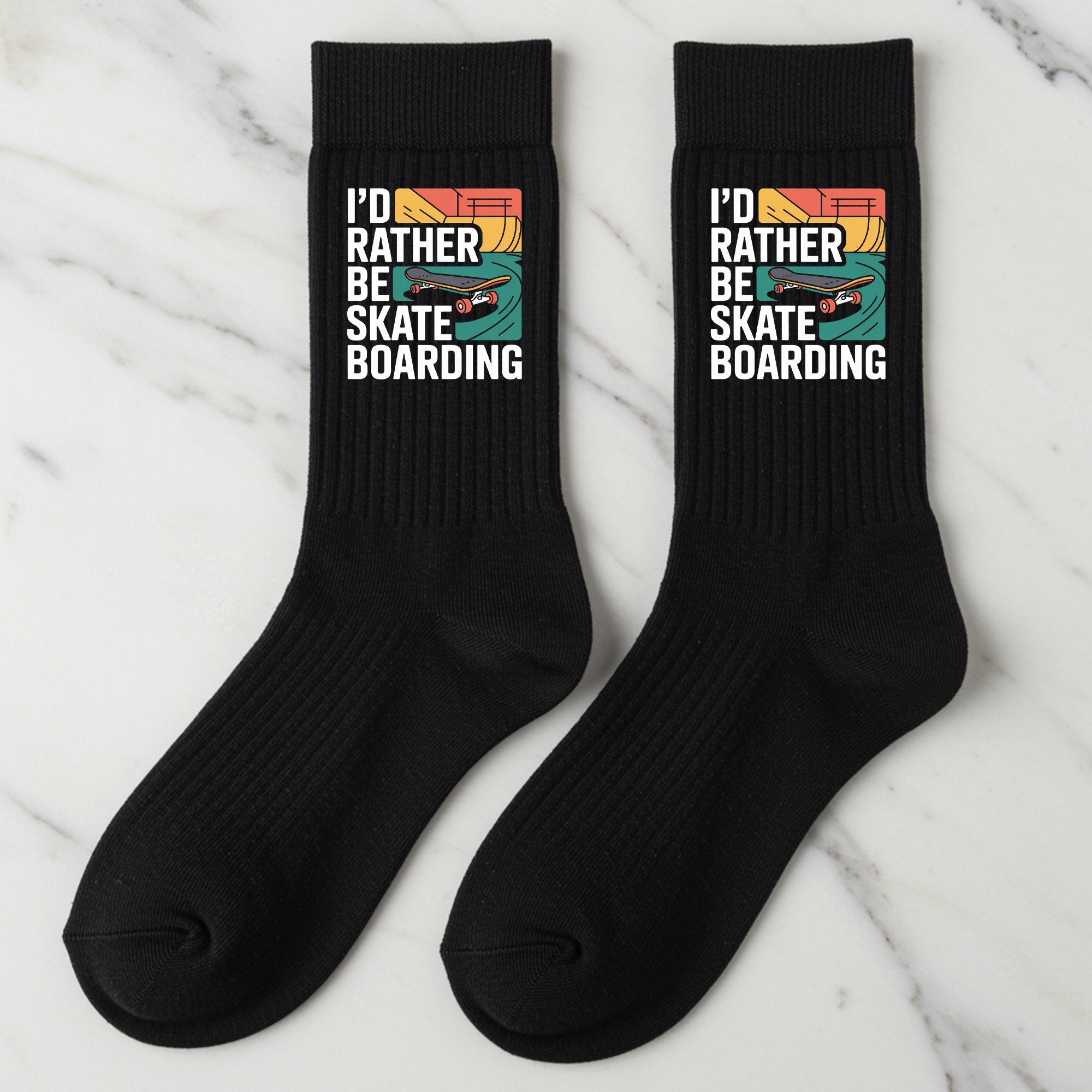 Skateboarding Socks, I'd Rather Be Skateboarding, Gift for Skateboarder, Novelty Skater Crew Socks, Unisex Skate Lover Gift