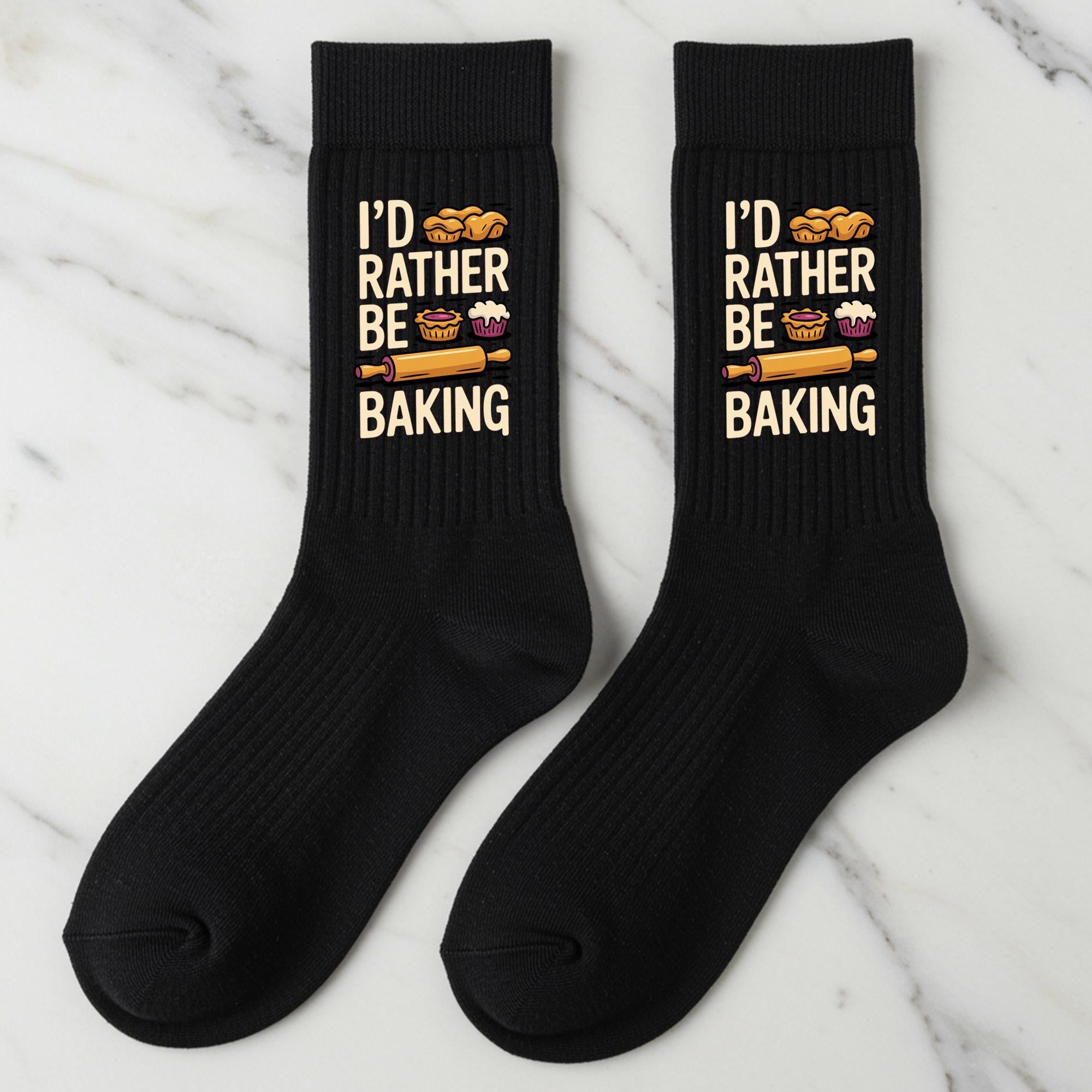 I'd Rather Be Baking Socks | Gift For Baking Fans I'd Rather Be Baking Printed Socks | Perfect Gift for Home Bakers & Pastry Fans