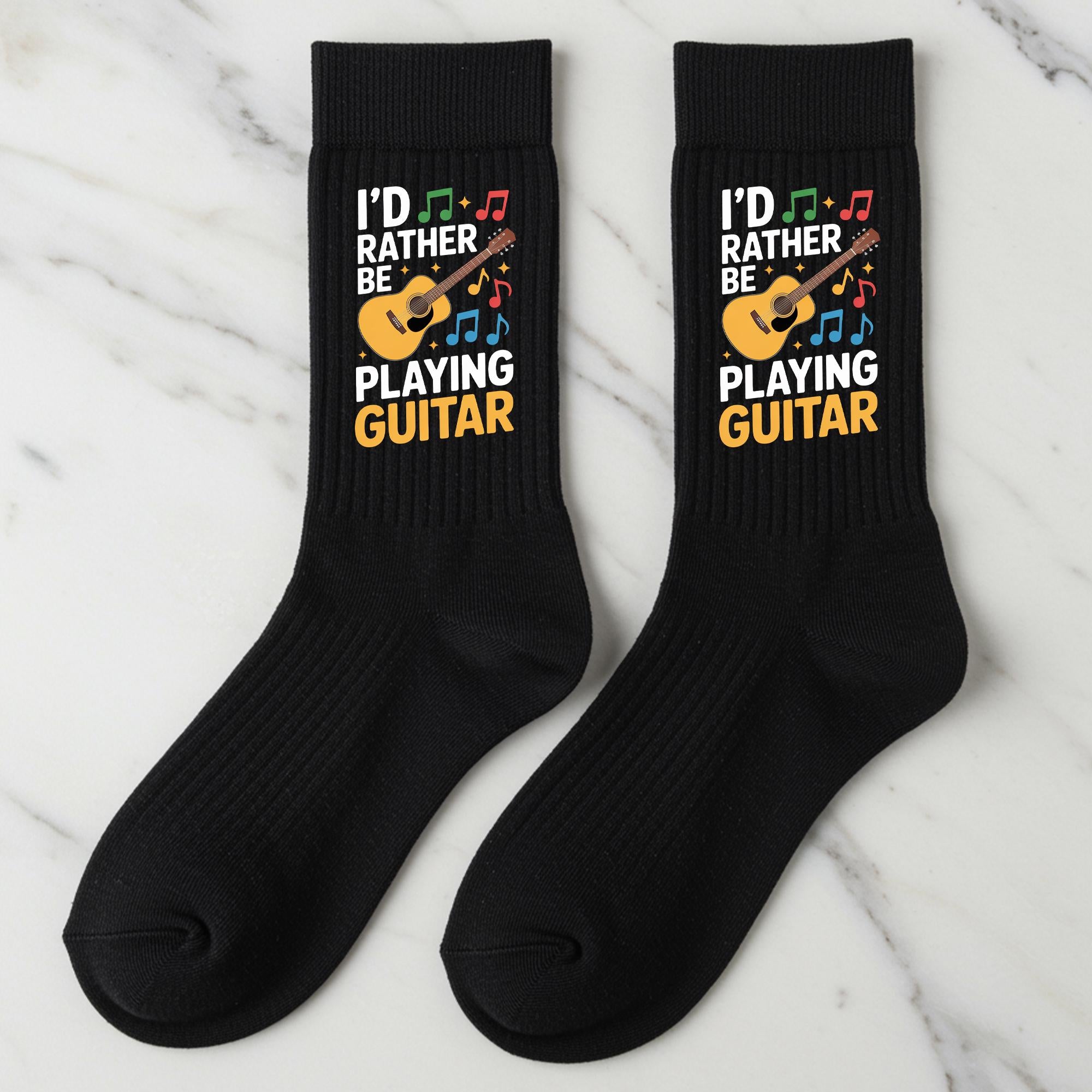 Guitar Socks, I'd Rather Be Playing Guitar, Gift for Guitarist, Musician Crew Socks, Unisex Music Lover Gift, Rock Band Gift