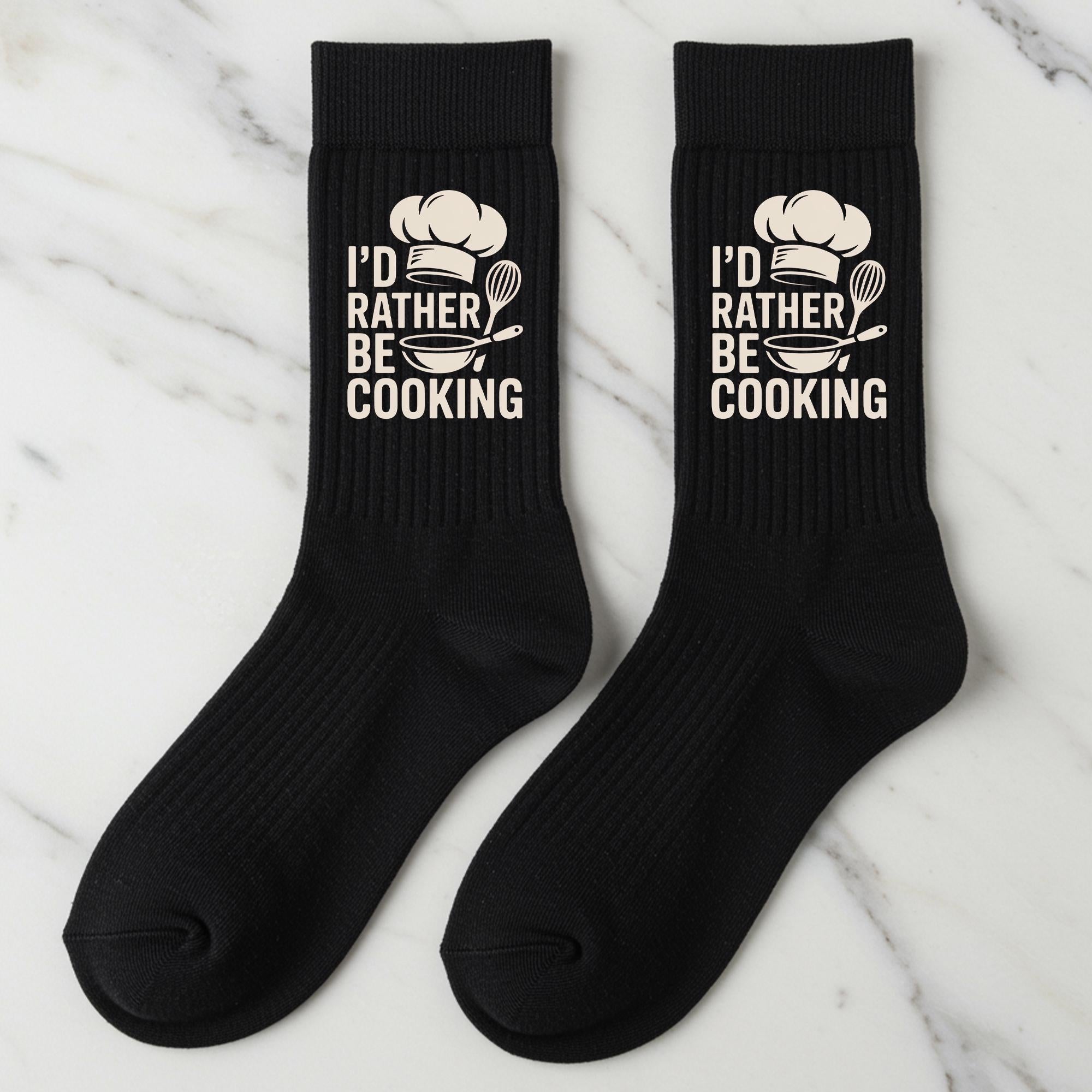 Cooking Socks, I'd Rather Be Cooking, Gift for Chef, Novelty Kitchen Crew Socks, Unisex Foodie Gift, Funny Baker Gift, Culinary Gift