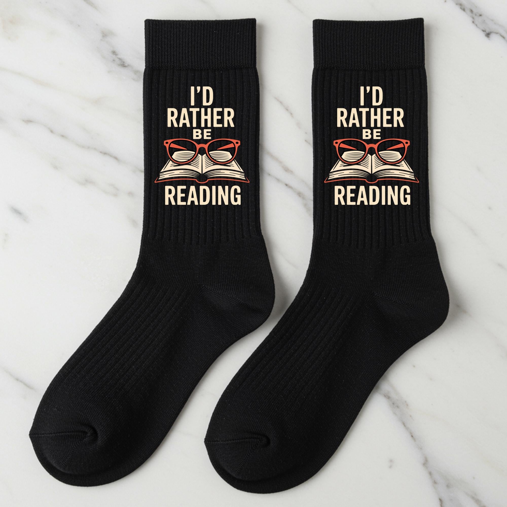 Reading Socks, I'd Rather Be Reading, Gift for Book Lovers, Novelty Bookworm Crew Socks, Unisex Book Nerd Gift, Librarian Gift