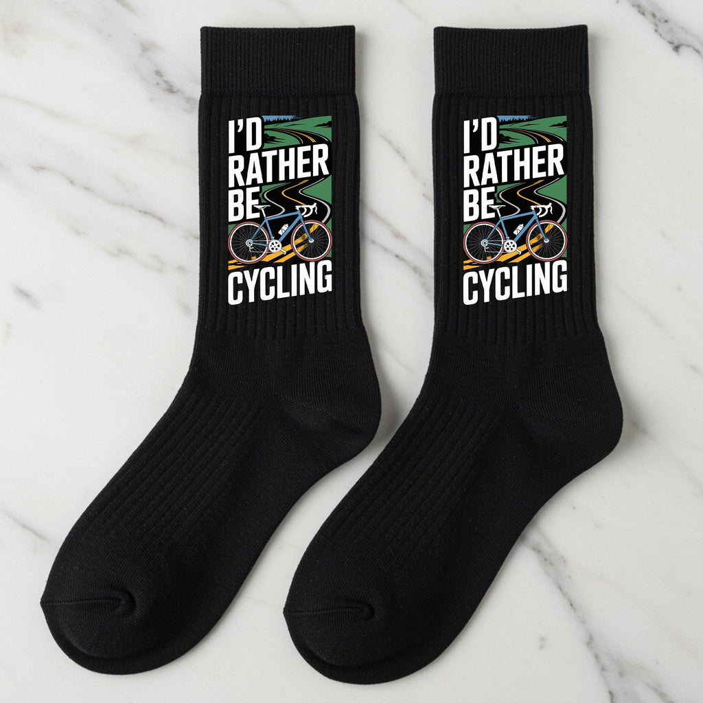 Cycling Socks, I'd Rather Be Cycling, Gift for Cyclist, Novelty Bike Crew Socks, Unisex Bicycle Lover Gift, Funny Biking Gift
