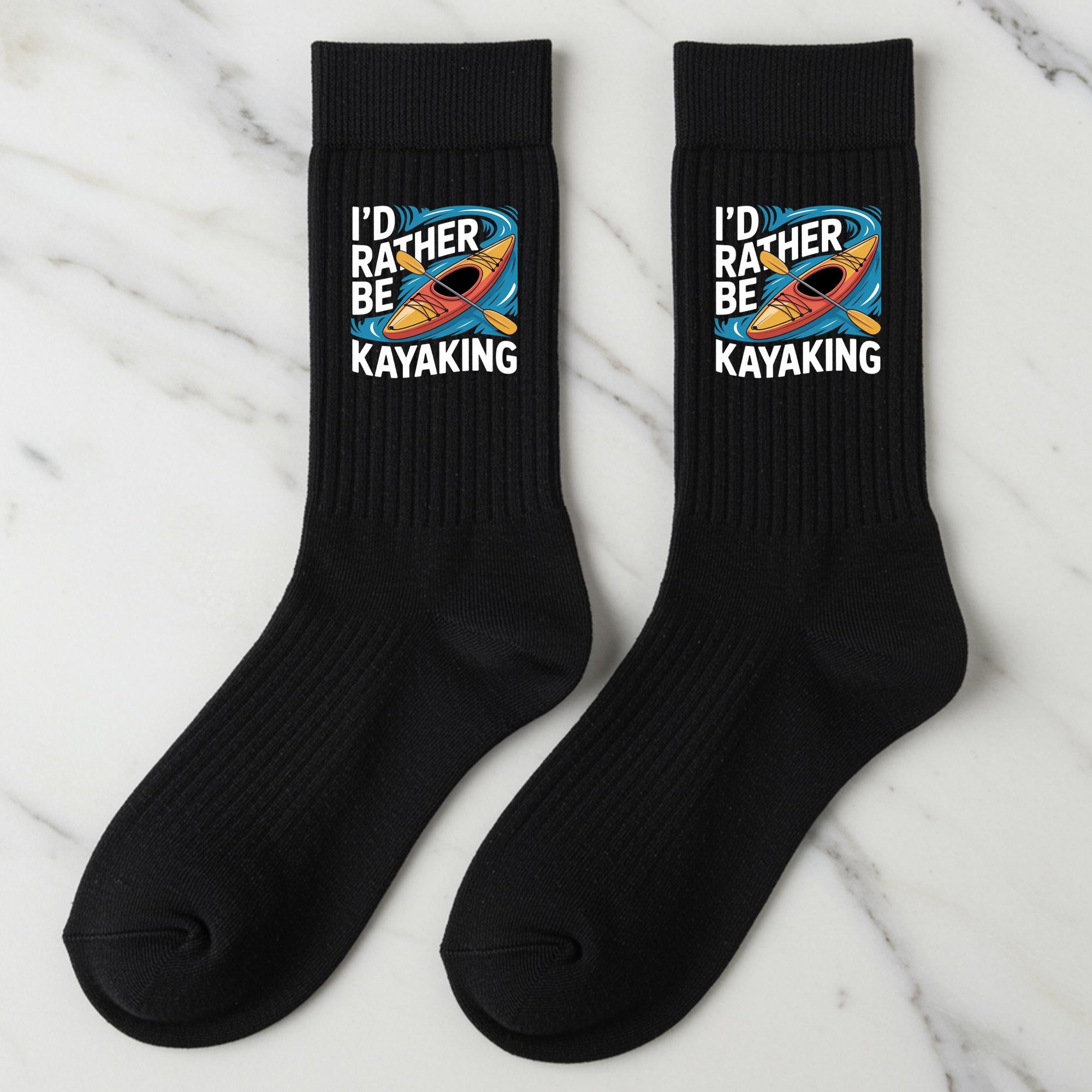 Kayaking Socks, I'd Rather Be Kayaking, Gift for Kayakers, Novelty Crew Socks, Paddling Gift for Men and Women, Water Sports Gift